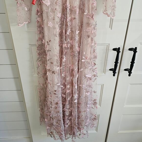 Mac Duggal 70224 Rose Pink Floral Applique Long Sleeve Gown Dress Mesh Size 6 - Picture 8 of 11